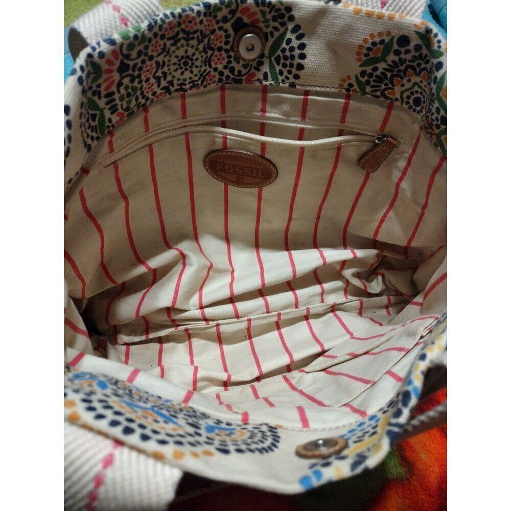 Fossil Women's Lena Tote style Orange Pink Blue Yellow White Satchel Floral Hand - Picture 6 of 8